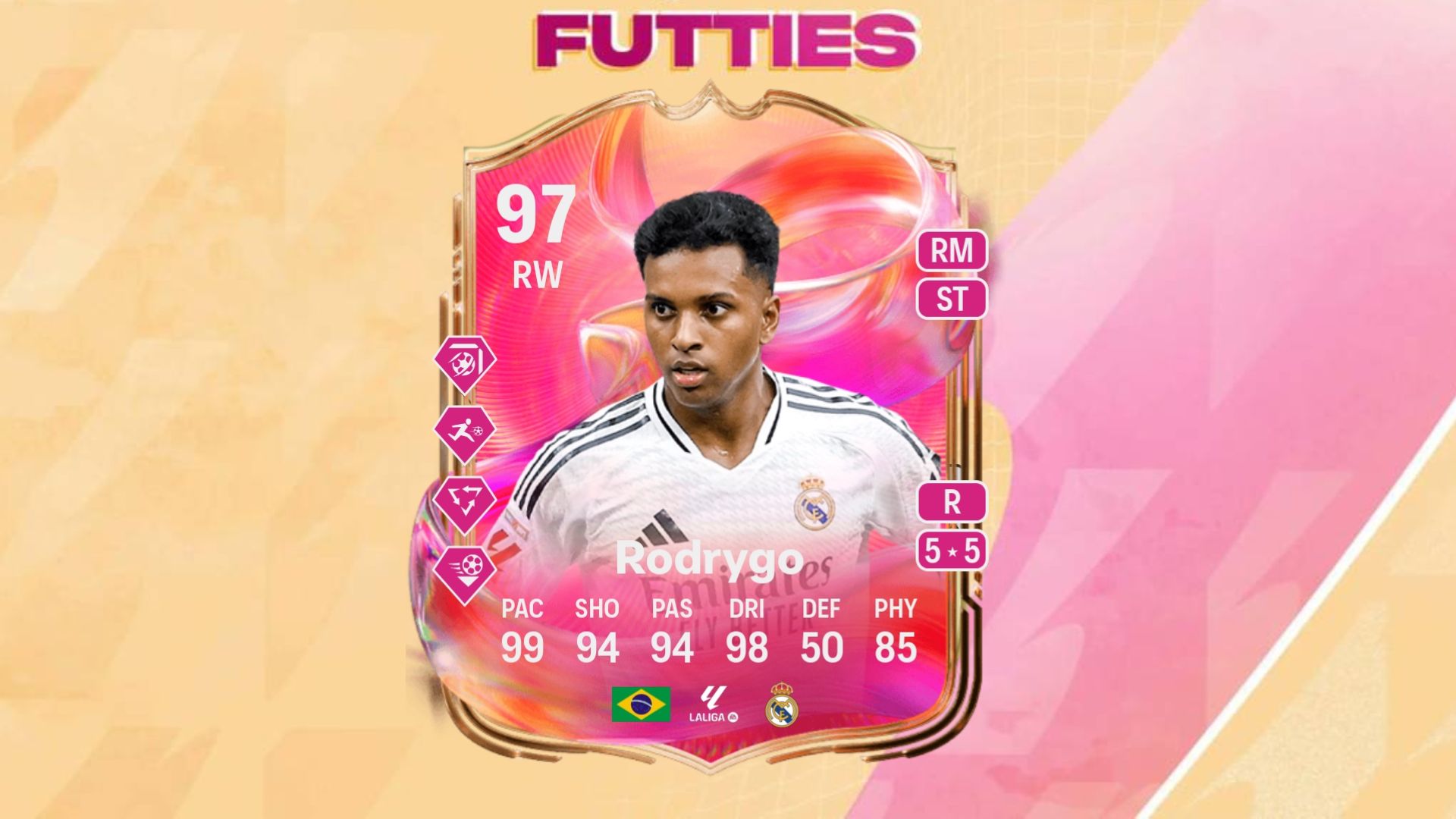 Rodrygo FUTTIES as one of the best cards to use in EA FC 25 Double 99 Evolution
