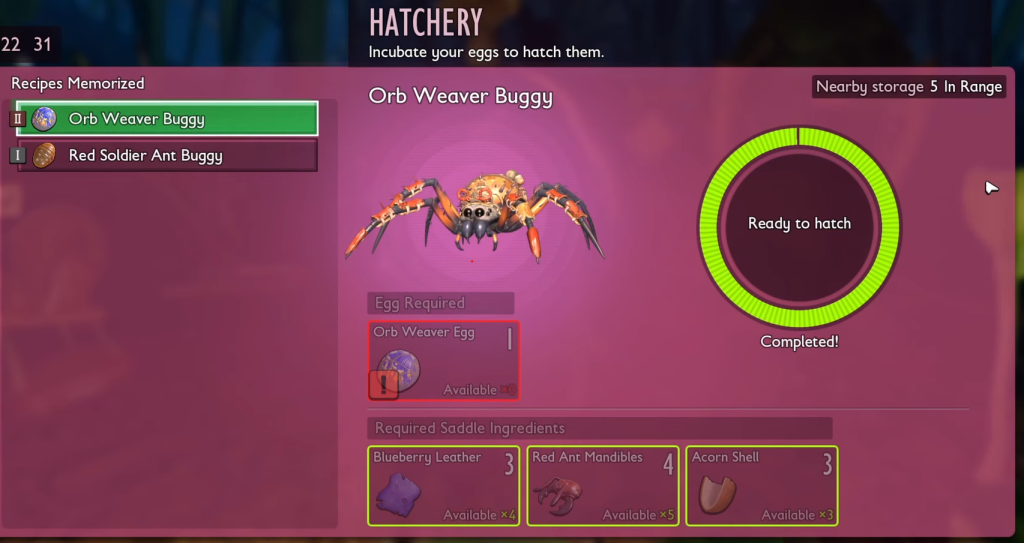 Orb Weaver Buggy hatching from egg in Grounded 2