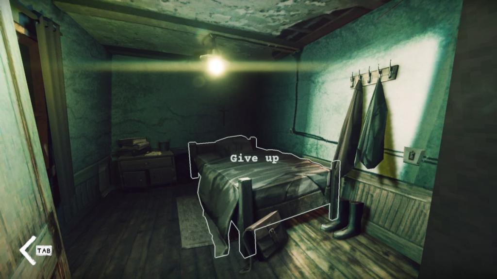 Clicking Give Up prompt on the bed in the lighthouse