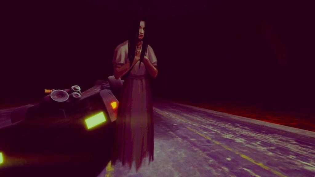 The wife looking at us with the crashed car behind her