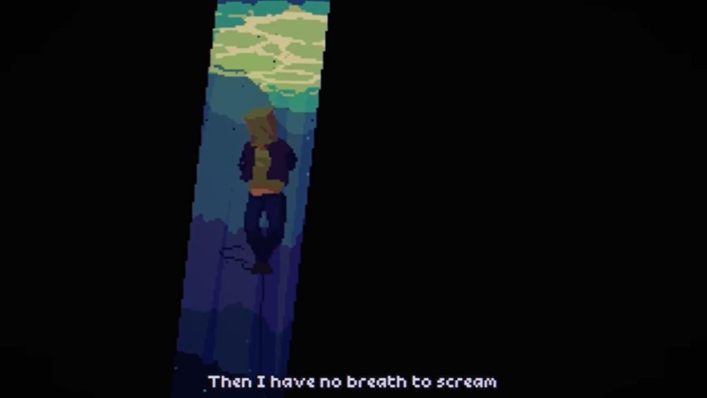 Carter submerged in the reservoir, his hands bound