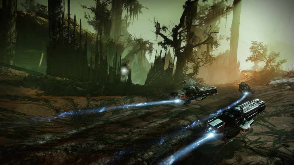 Guardians race in their sparrows in Savathûn's Throne World in Destiny 2.