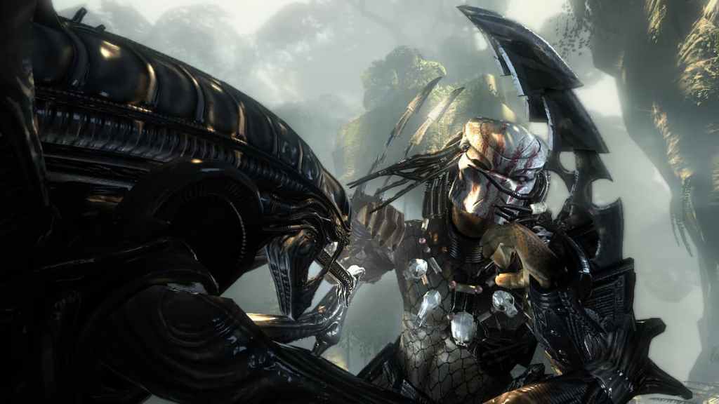 The Xenomorph and Yautja battling in Aliens. vs Predator.