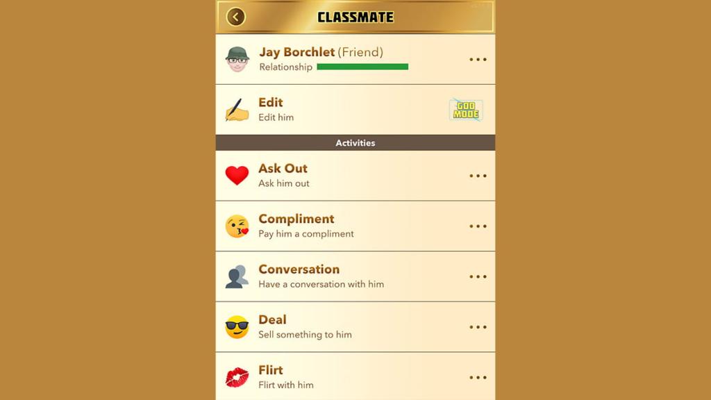 Befriending a classmate in BitLife