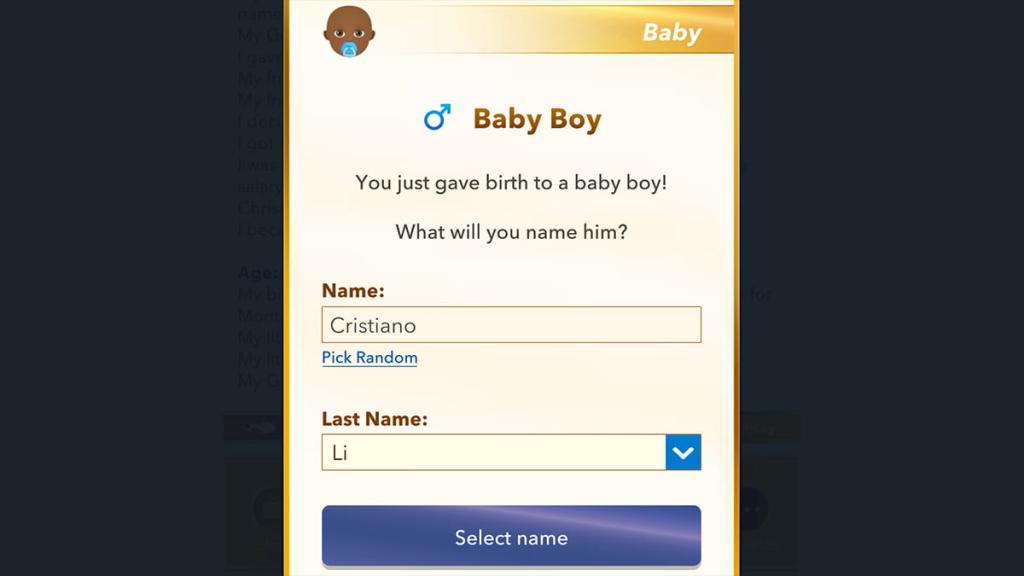 BitLife child named Cristiano