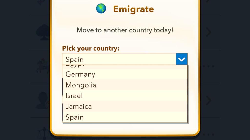 BitLife character emigrating to Spain