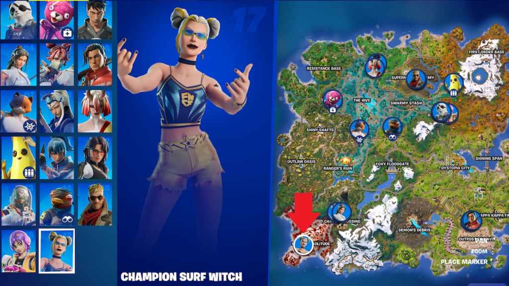 Championship Surf Witch map location marked fortnite