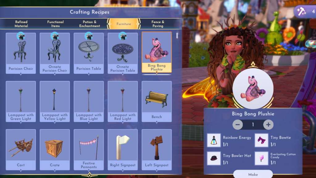 Crafting bing bong plushie in disney dreamlight valley