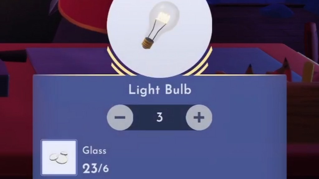 Crafting three light bulbs in DDV