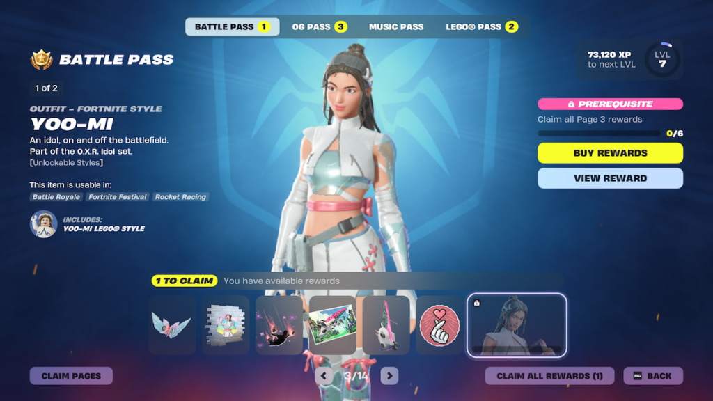 Page three of the battle pass with yoo-mi in fortnite