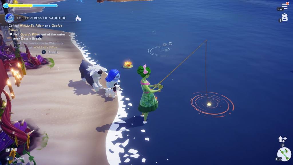 Fishing out of gold bubble spot for goofy pillow in DDV