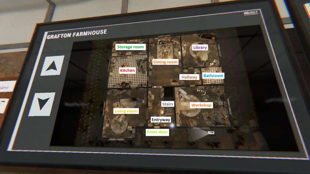 The first floor of grafton farmhouse on a map in phasmophobia