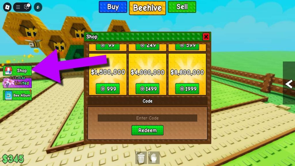 how to redeem codes in Build a Beehive.