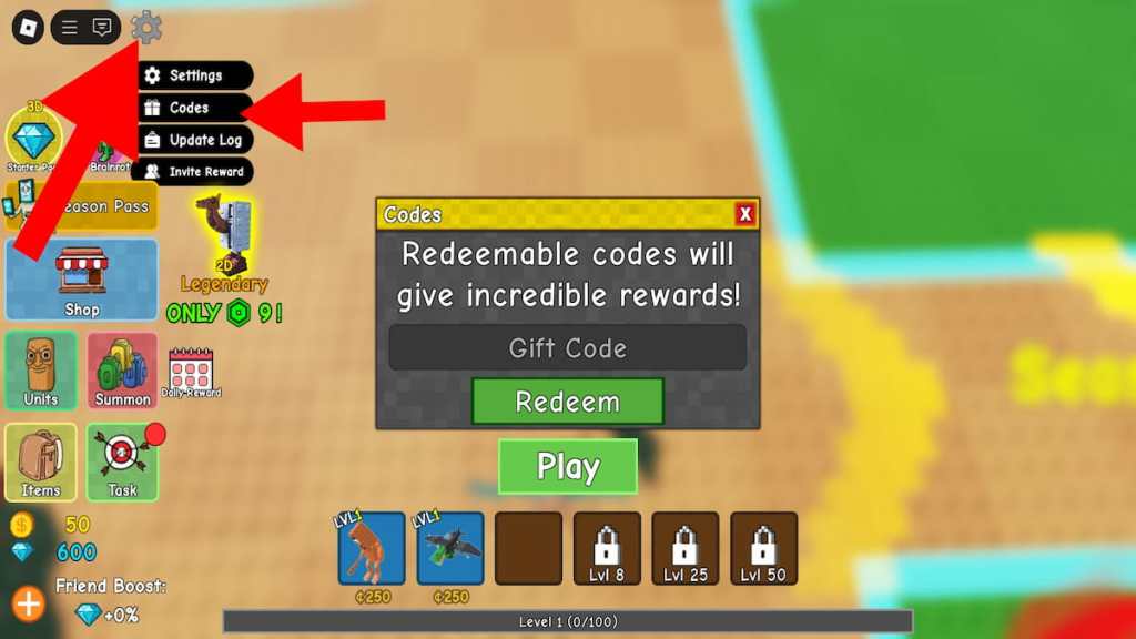 How to redeem codes in Just Brainrot Tower Defense.