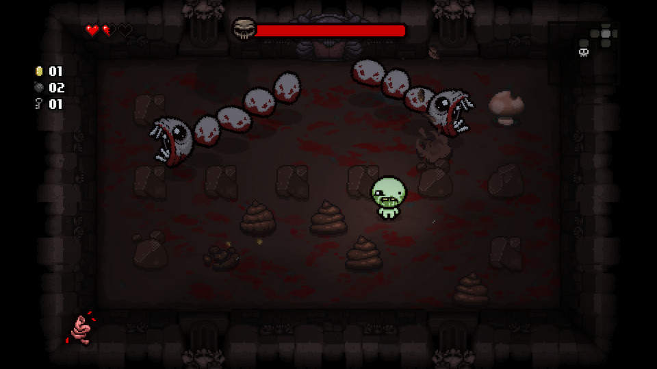 The Binding of Isaac screenshot showing Isaac fighting a boss.