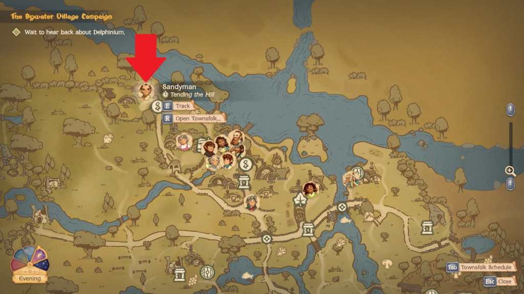 A map of Bywater with Sandyman's mill marked in tales of the shire