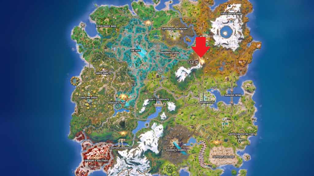Onyx winter map location marked in fortnite