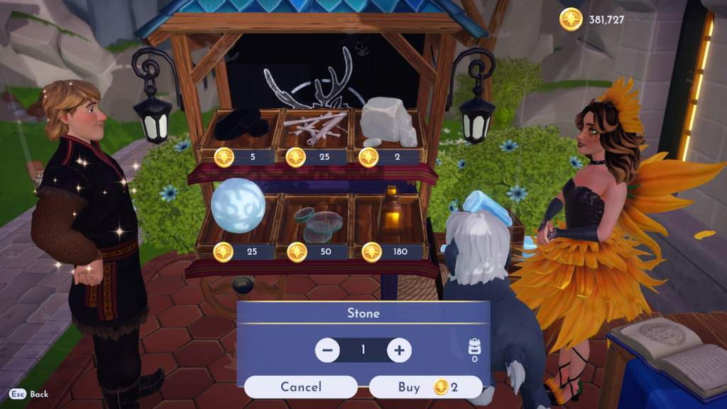 Purchasing stone from kristoff's stall in disney dreamlight valley