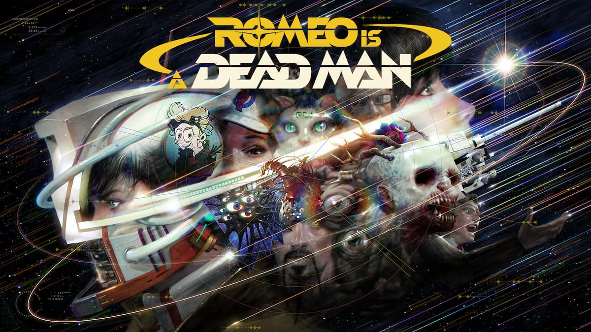 A bunch of characters meshed together in space with the title "Romeo is a Dead Man" hanging above them.