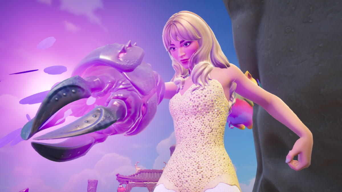 Sabrina Carpenter using a purple bug blaster in Fortnite