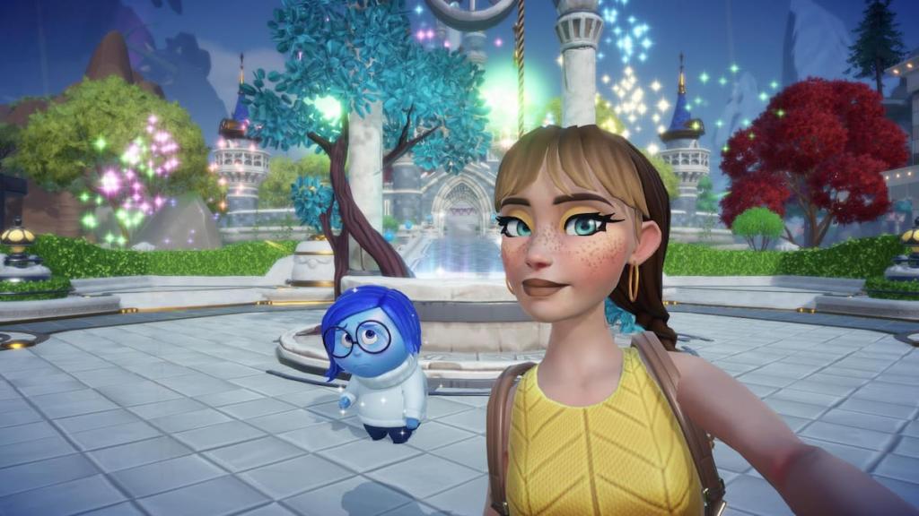 Taking a picture with Sadness in disney dreamlight valley