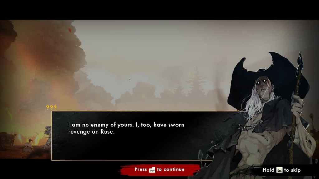 A man wearing a robe and a massive hat speaking in SHINOBI: Art of Vengeance. 