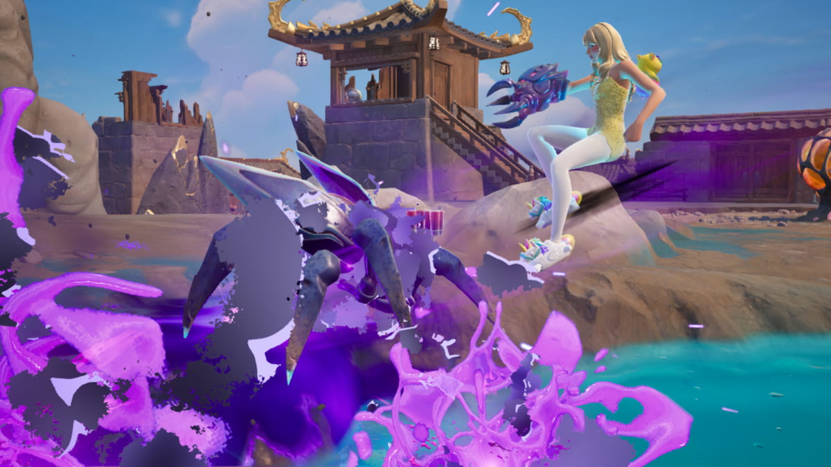 Sabrina Carpenter shooting a bug in Fortnite