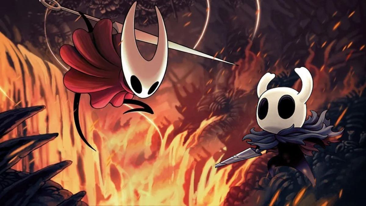 Hornet in Silksong next to The Knight from Hollow Knight