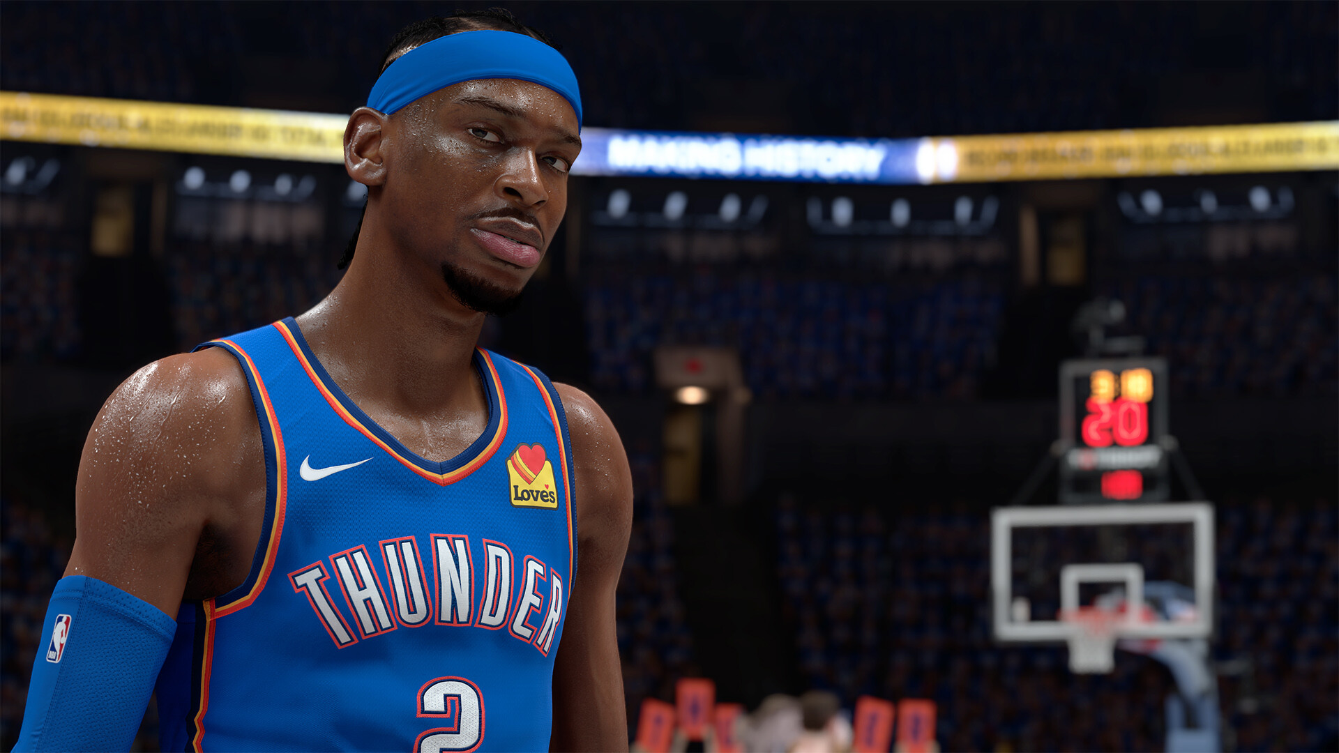 Shai Gilgeous-Alexander in NBA 2K26 with an intense look