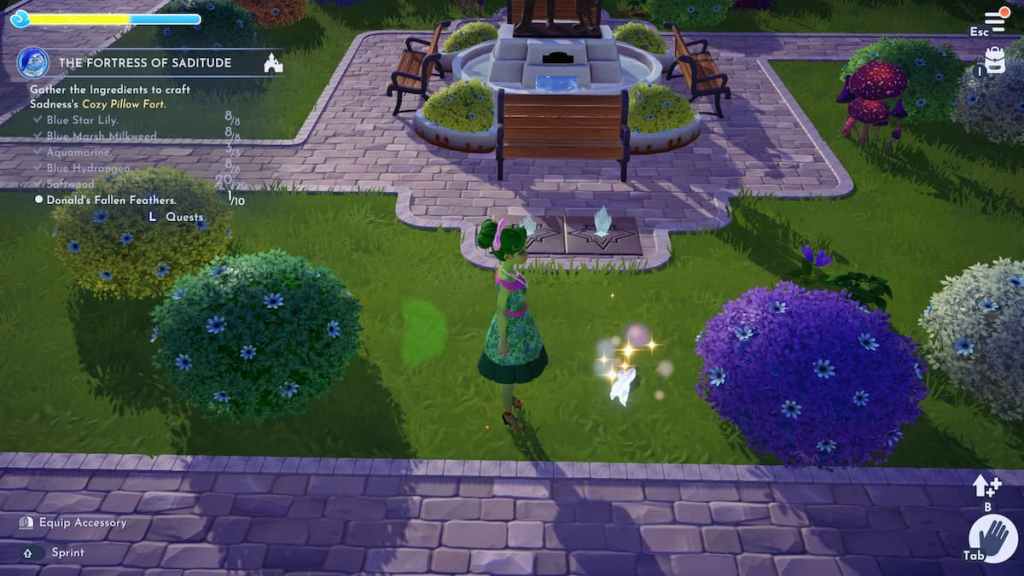 Standing by donald's fallen feathers on ground in disney dreamlight valley