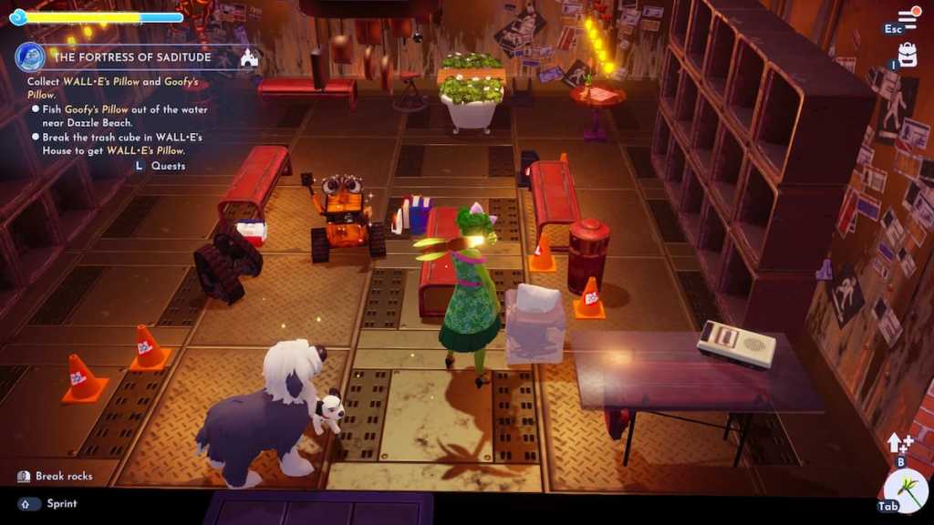 wall-e's pillow in a cube in disney dreamlight valley