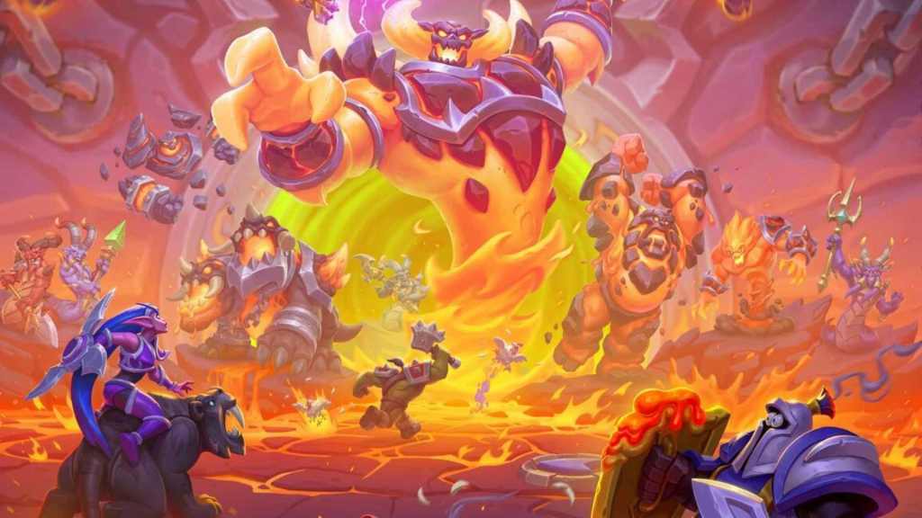 Ragnaros throwing meteors and lava at enemies in a keyart of Warcraft Rumble