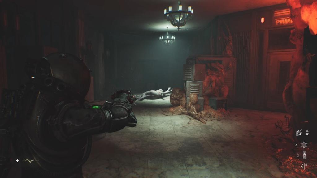 Looking at a sleeping Orphan next to the Kiosk behind Station B Outpost for the Toy Shop Key and India the Cat, located behind the safe room.