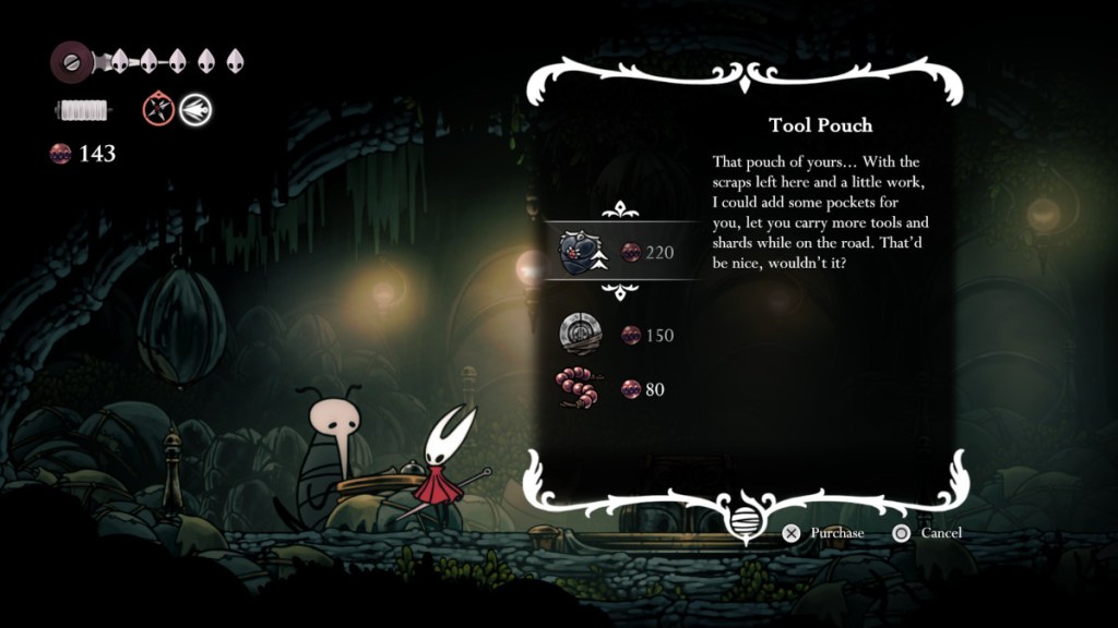 Hollow Knight: Silksong: Buying the Tool Puch from Mort.