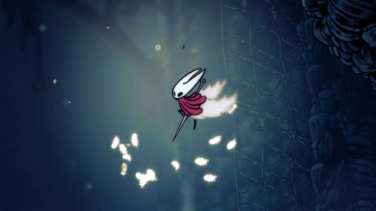 Hornet performs a double jump in Hollow Knight Silksong.