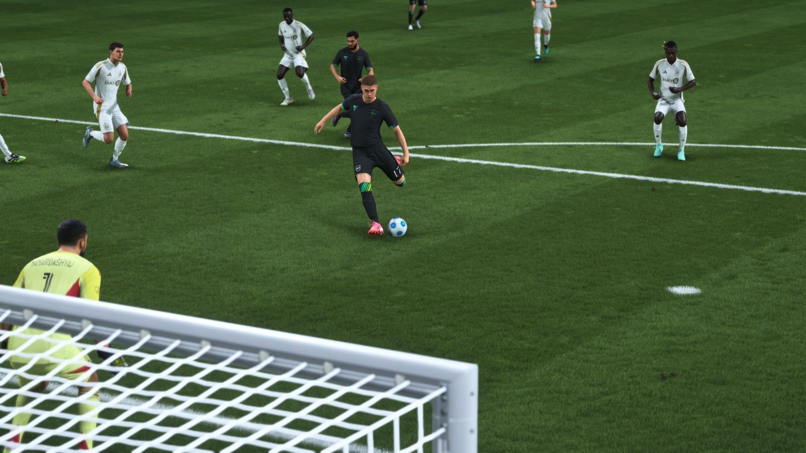 Player taking a finesse shot in FC 26
