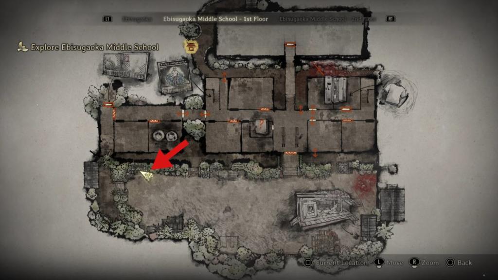 The 2F Key on the school map, next to a flowerbed on the school yard