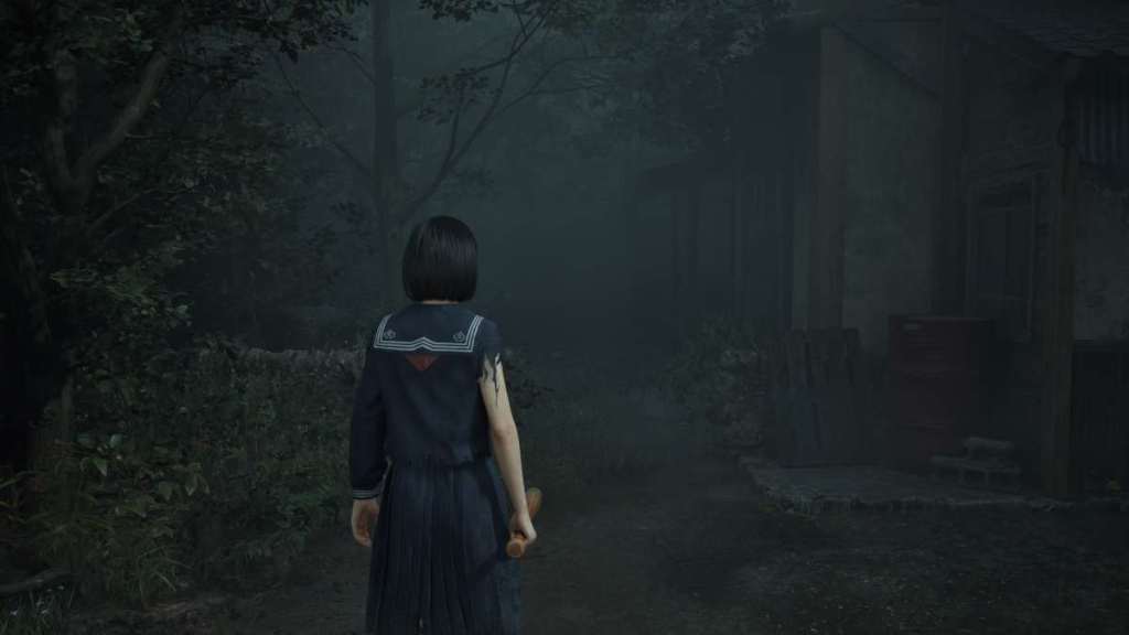 Looking at the back yard entrance of a house near the School shrine for the Jizo statue