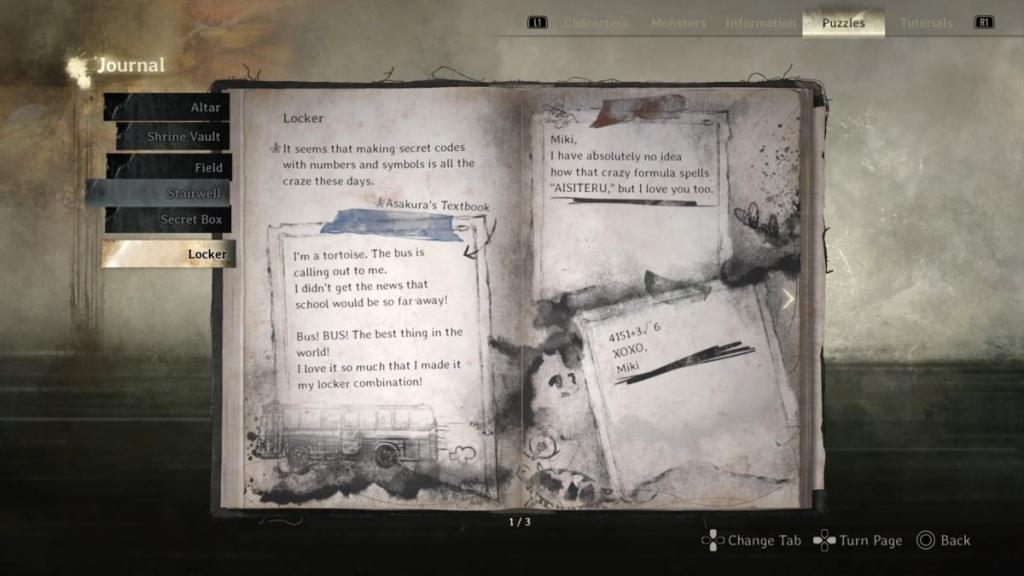 All the locker clues in Hinako's journal
