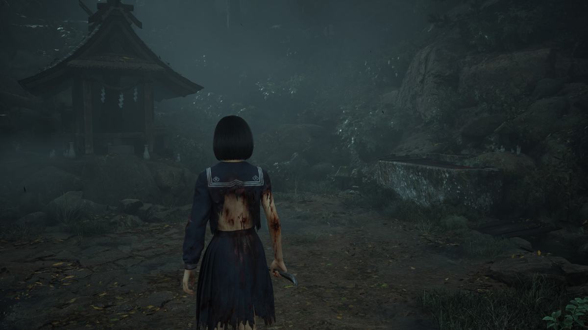 Looking at the Oinari-sama cleansing pool to purify the Sacred Sword, but the water is blood