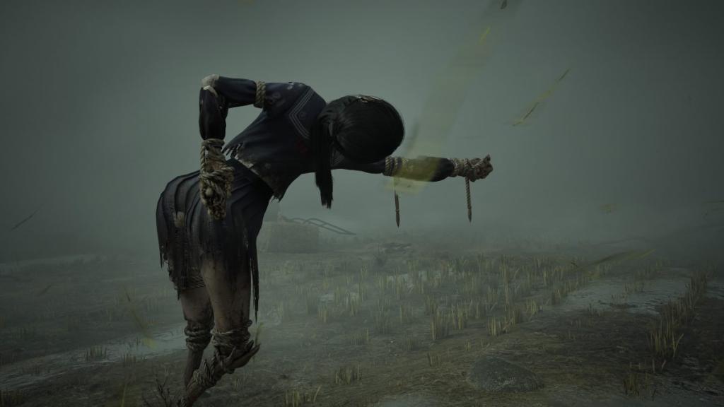 Scarecrow body contorting to a point in the middle of a field