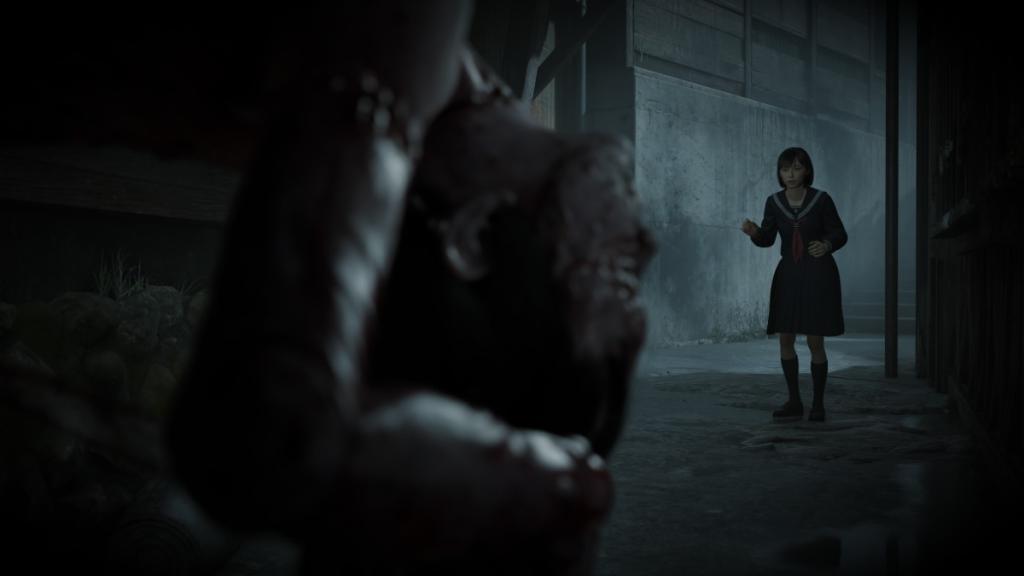 First encounter with monster (forefront) with Hinako in background