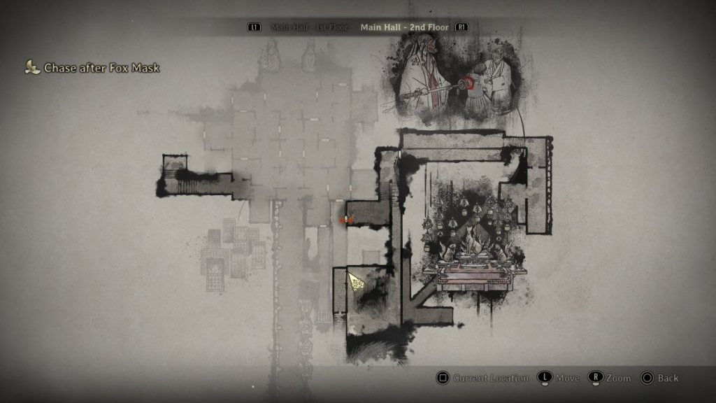 2F Main Hall route past the fox shrine to get to Hermitage of Crimson Water