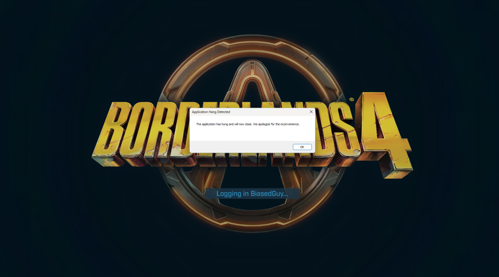 Borderlands 4 Application Hang Detected error