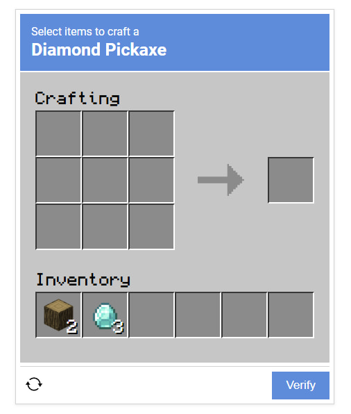 A screenshot from I'm Not a Robot showing a crafting menu for a Diamond Pickaxe, much like in Minecraft