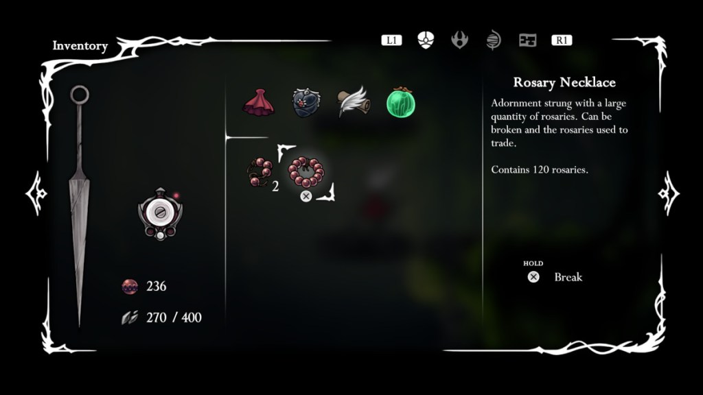 A Rosary Necklace in Hollow Knight: Silksong.