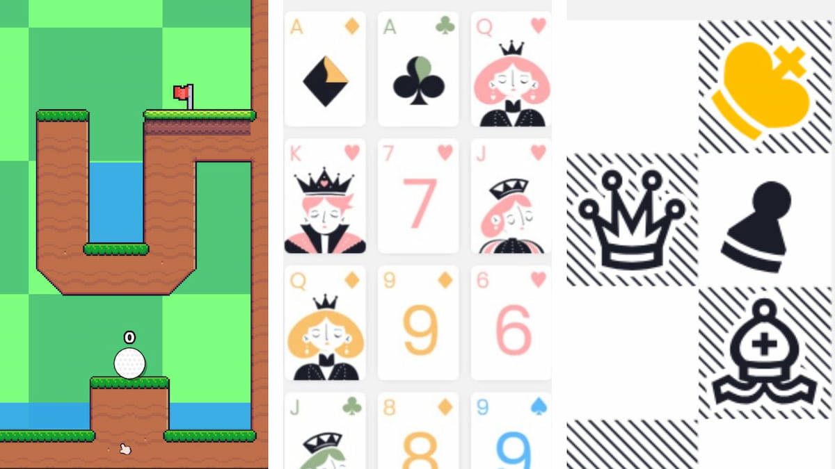 Kinda Hard Golf, Pile-Up Poker, and Really Bad Chess screenshots side by side