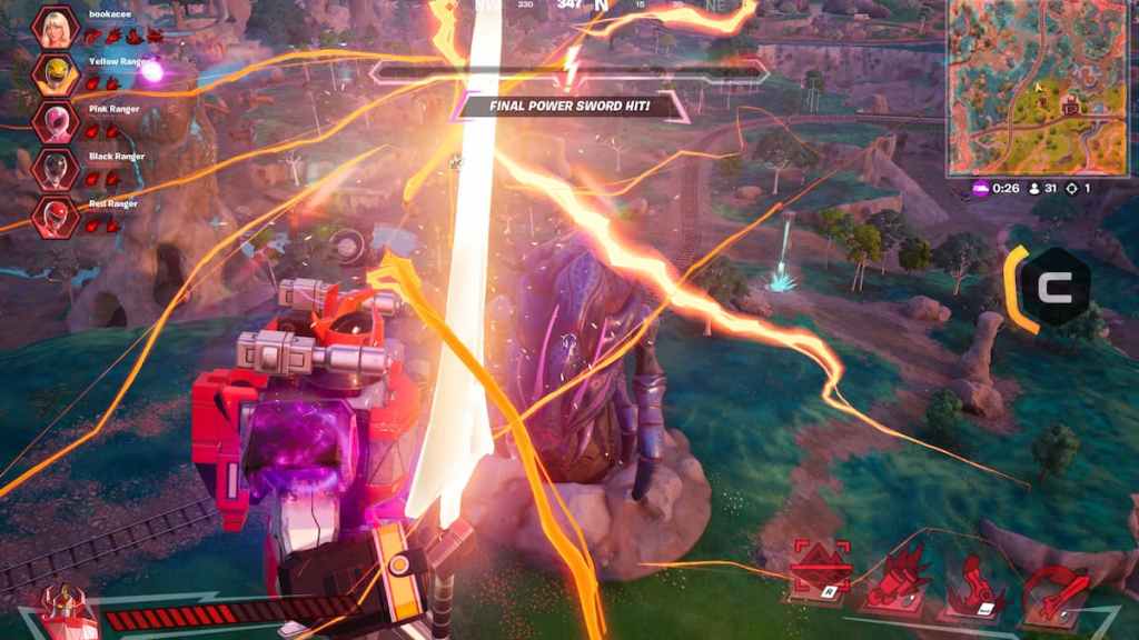Fighting a bug queen as megazord in fortnite