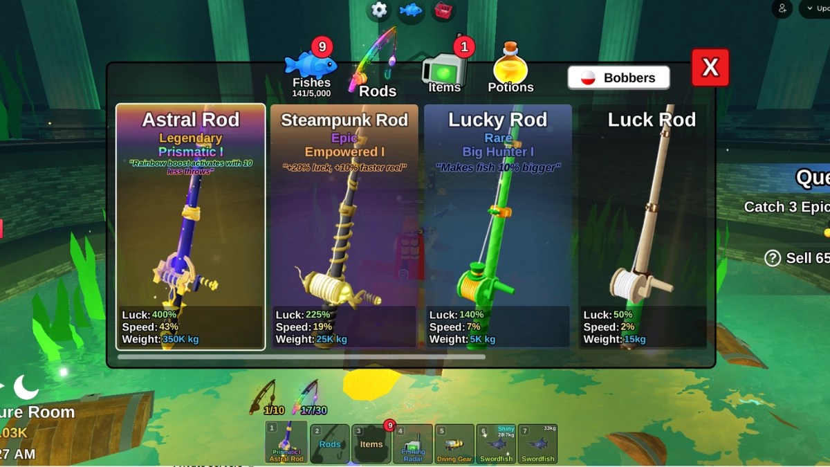 Preview of a Rod with the Prismatic enchant in the Fish It! Roblox experience.