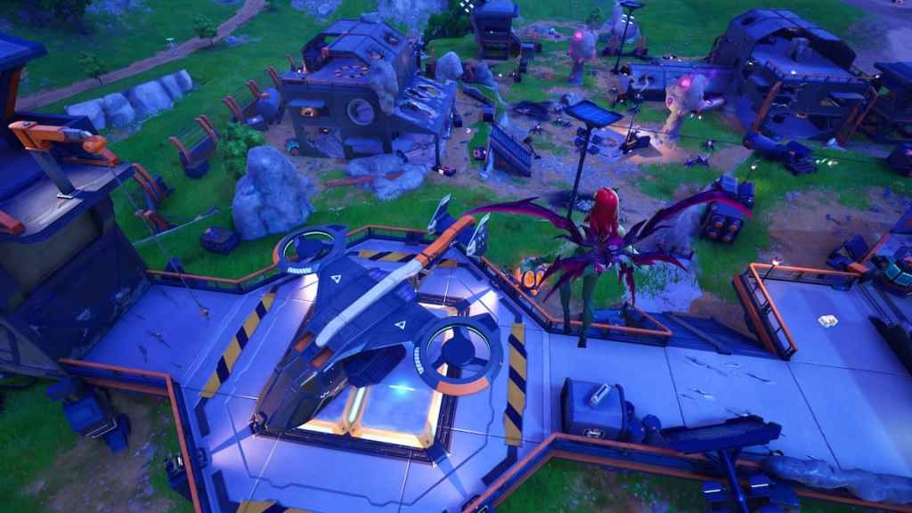 Flying over a hammerhead choppa on a landing pad in fortnite